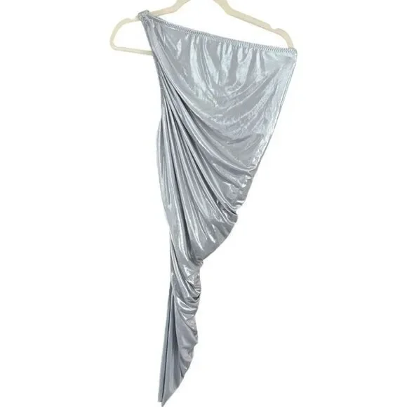 Norma Kamali Revolve Diana Mini Dress Silver‎ Size Small Metallic Ruched